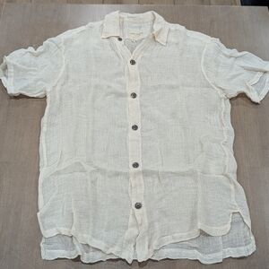 $750 Mens GREG LAUREN Gauze Cotton SS Button Up Shirt Ivory 3 - Large